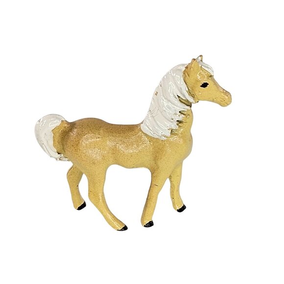 Miniature Metal Palomino Horse Figurine Hand Painted Collectible Mini Stallion - Picture 1 of 8
